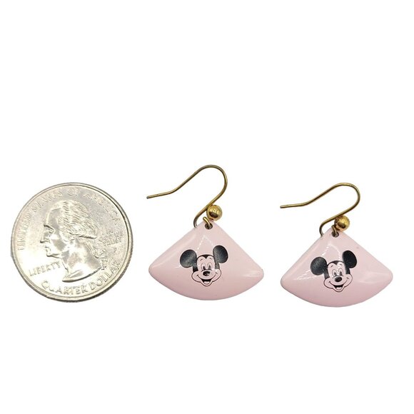 Disney Mickey Mouse Vintage Pink Enamel French Hook Dangle Earrings - Picture 3 of 5